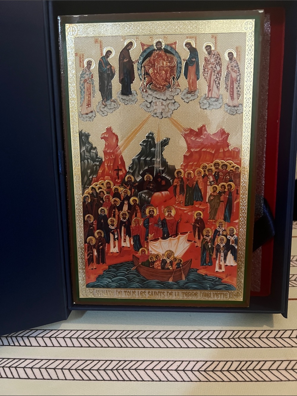 Athonite Religious Icon  in Red, Gold and Blue